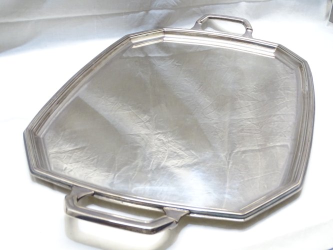-ANCIEN GRAND PLATEAU de SERVICE METAL Argenté H R W Fink 100 DECO TABLE   D