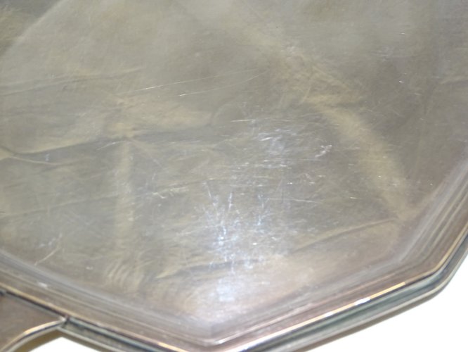 -ANCIEN GRAND PLATEAU de SERVICE METAL Argenté H R W Fink 100 DECO TABLE   D