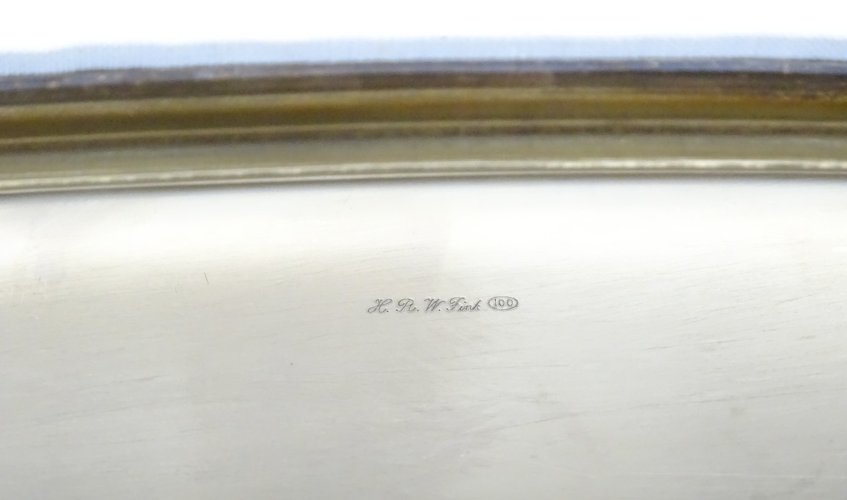 -ANCIEN GRAND PLATEAU de SERVICE METAL Argenté H R W Fink 100 DECO TABLE   D