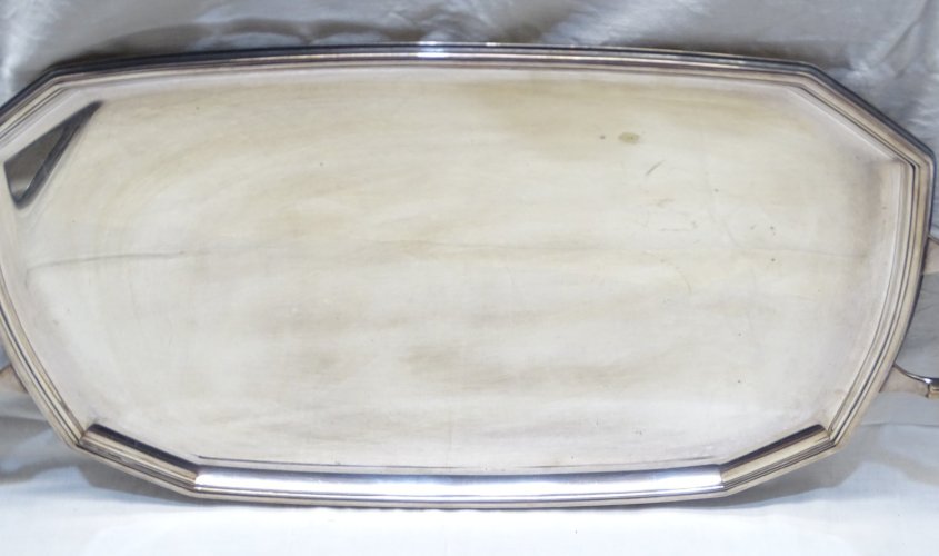 -ANCIEN GRAND PLATEAU de SERVICE METAL Argenté H R W Fink 100 DECO TABLE   D