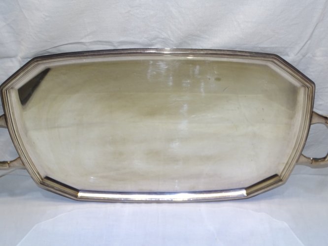-ANCIEN GRAND PLATEAU de SERVICE METAL Argenté H R W Fink 100 DECO TABLE   D
