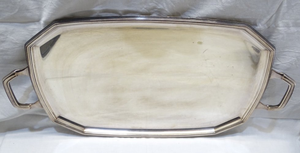 -ANCIEN GRAND PLATEAU de SERVICE METAL Argenté H R W Fink 100 DECO TABLE   D