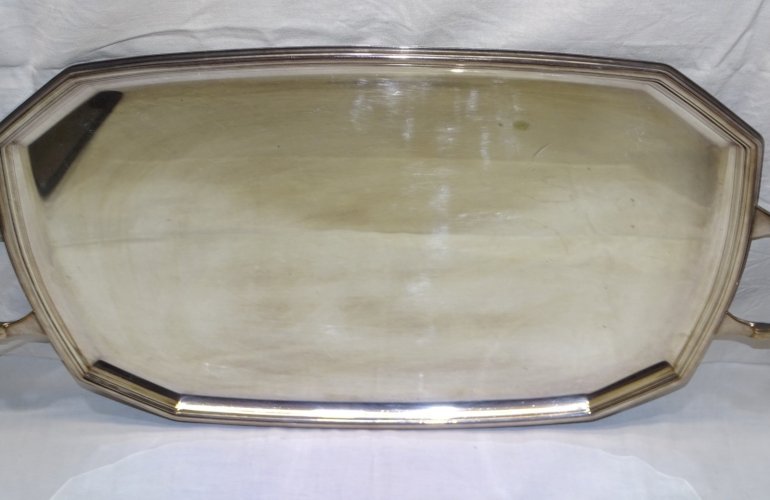 -ANCIEN GRAND PLATEAU de SERVICE METAL Argenté H R W Fink 100 DECO TABLE   D