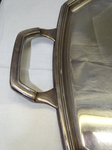 -ANCIEN GRAND PLATEAU de SERVICE METAL Argenté H R W Fink 100 DECO TABLE   D