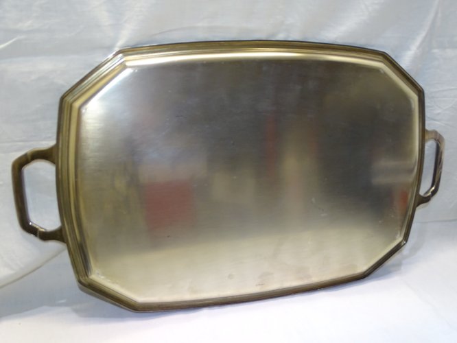 -ANCIEN GRAND PLATEAU de SERVICE METAL Argenté H R W Fink 100 DECO TABLE   D