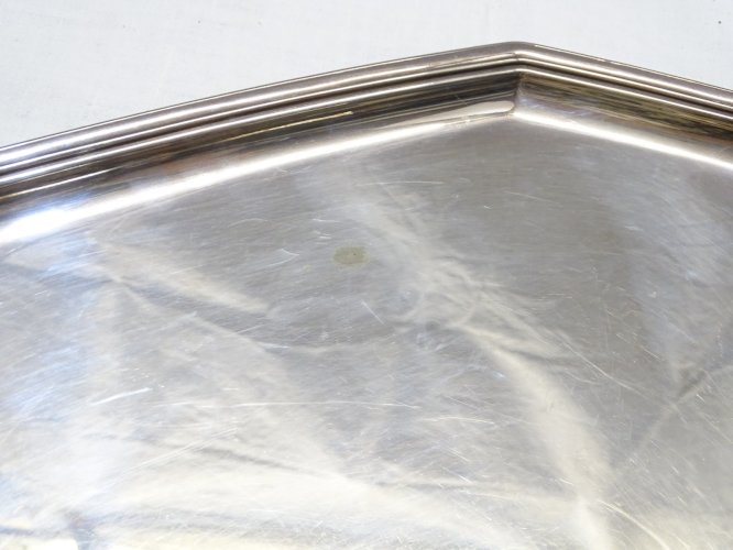 -ANCIEN GRAND PLATEAU de SERVICE METAL Argenté H R W Fink 100 DECO TABLE   D