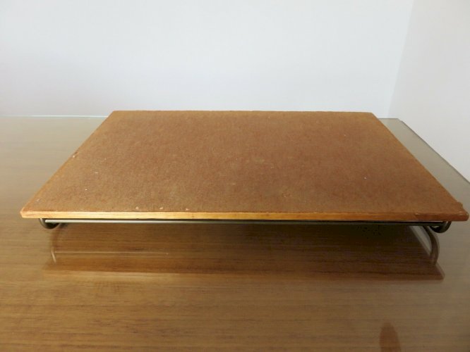 ANCIEN GRAND PLATEAU EN MARQUETERIE DE PAILLE ET LAITON ART DECO ANNEES 40 50