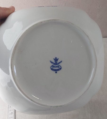 Ancien grand saladier, décor Blue Onion / porcelaine Tchécoslovaquie / Czech