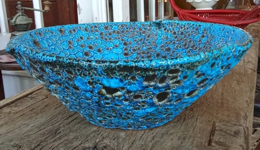 Ancien Grand Saladier Plat Vintage Céramique fat lava dite éruptive Écume De Mer