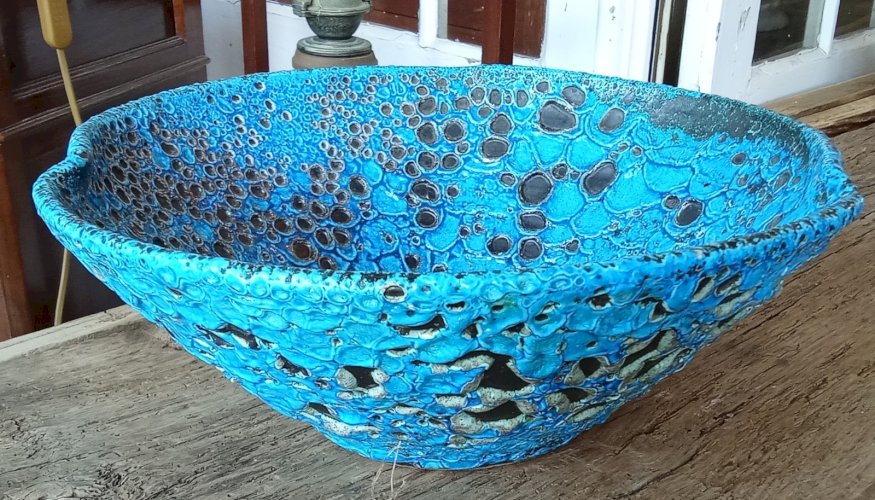 Ancien Grand Saladier Plat Vintage Céramique fat lava dite éruptive Écume De Mer