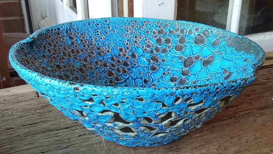 Ancien Grand Saladier Plat Vintage Céramique fat lava dite éruptive Écume De Mer