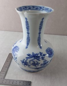Old large vase, Blue Onion design / porcelain Czechoslovakia / Czech