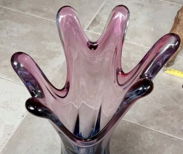 Ancien Grand Vase Design Verre Style Murano  1970 Verrerie Coloré Design