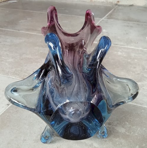 Ancien Grand Vase Design Verre Style Murano  1970 Verrerie Coloré Design