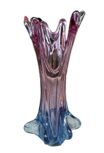 Ancien Grand Vase Design Verre Style Murano  1970 Verrerie Coloré Design