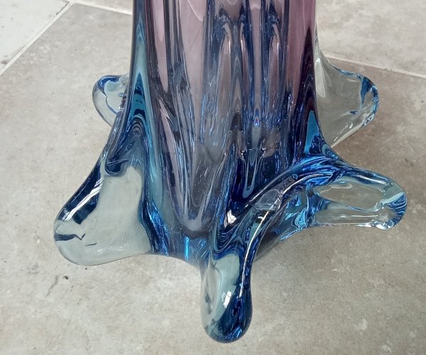 Ancien Grand Vase Design Verre Style Murano  1970 Verrerie Coloré Design