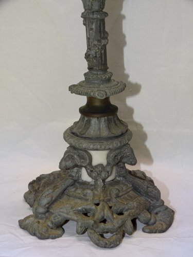 -ANCIEN JOLI BOUGEOIR BAROQUE EN REGULE & PETITE PORCELAINE BLANCHE  DECO    D