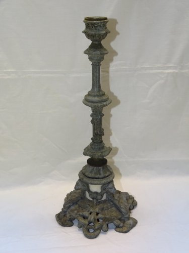 -ANCIEN JOLI BOUGEOIR BAROQUE EN REGULE & PETITE PORCELAINE BLANCHE  DECO    D