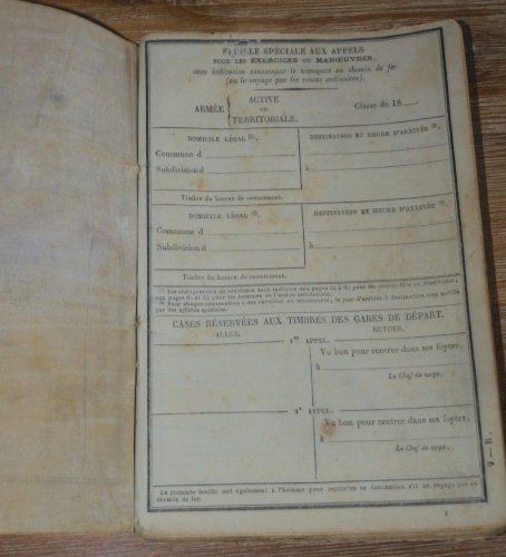 -ANCIEN LIVRET MILITAIRE SOLDAT POILU CLASSE 1888 1er Régiment ARTILLERIE WW1  D