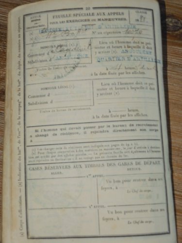 -ANCIEN LIVRET MILITAIRE SOLDAT POILU CLASSE 1888 1er Régiment ARTILLERIE WW1  D