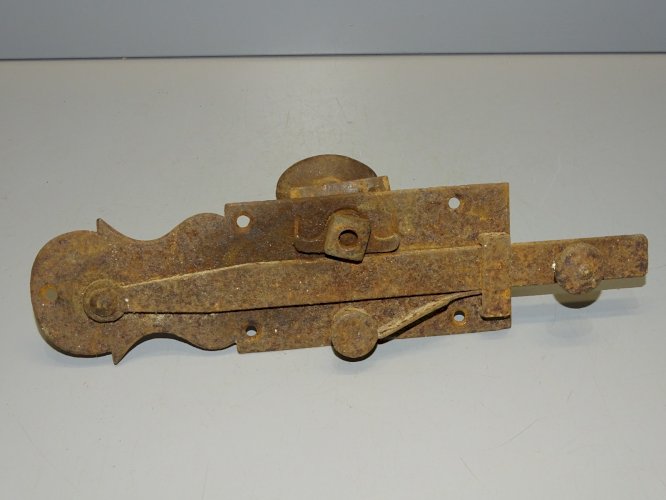 -ANCIEN LOQUET DE PORTE DE GRANGE CLENCHE A RESSORT TARGETTE POIGNEE  RAPPEL   D