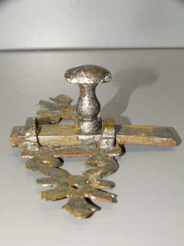 -ANCIEN LOQUET FER FORGE TARGETTE VERROU DE PORTE SERRURE COLLECTION   D