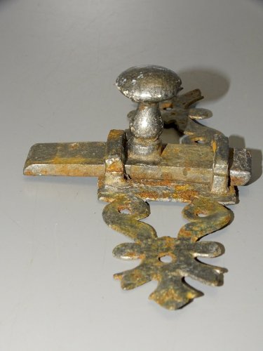 -ANCIEN LOQUET FER FORGE TARGETTE VERROU DE PORTE SERRURE COLLECTION   D