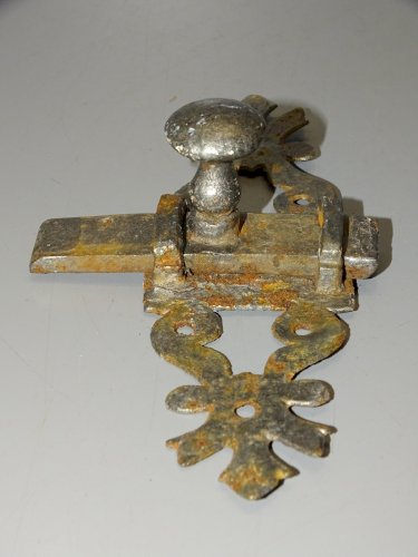 -ANCIEN LOQUET FER FORGE TARGETTE VERROU DE PORTE SERRURE COLLECTION   D