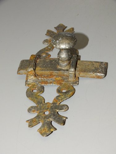 -ANCIEN LOQUET FER FORGE TARGETTE VERROU DE PORTE SERRURE COLLECTION   D