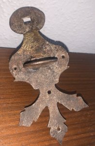 18th century wrought iron and carved poucier latch.