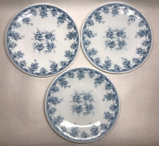  Ancien Lot De 8 Grandes Assiettes Vintage En Verre Opalescent Décor Floral Bleu