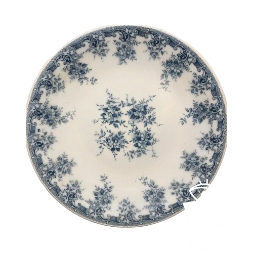  Ancien Lot De 8 Grandes Assiettes Vintage En Verre Opalescent Décor Floral Bleu