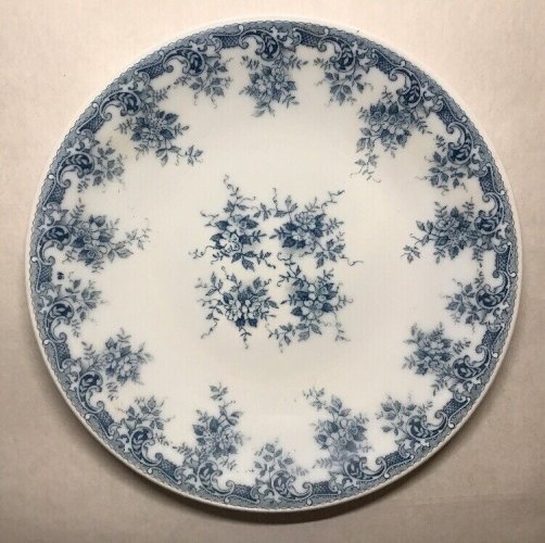  Ancien Lot De 8 Grandes Assiettes Vintage En Verre Opalescent Décor Floral Bleu