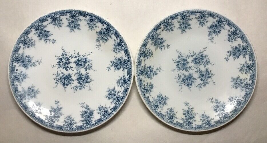  Ancien Lot De 8 Grandes Assiettes Vintage En Verre Opalescent Décor Floral Bleu