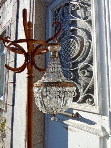 Ancien Lustre Luminaire Suspension Montgolfière Pampilles Cristal 19 Ème Siècle