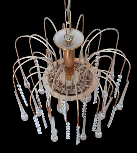 Ancien Lustre Vintage Suspension Verre Murano Goutte D Eau pampille Italie