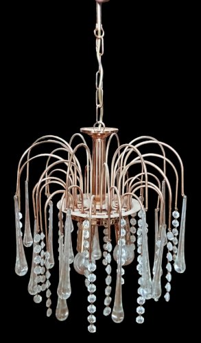 Ancien Lustre Vintage Suspension Verre Murano Goutte D Eau pampille Italie