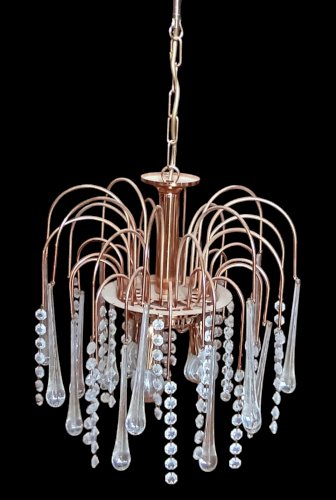 Ancien Lustre Vintage Suspension Verre Murano Goutte D Eau pampille Italie