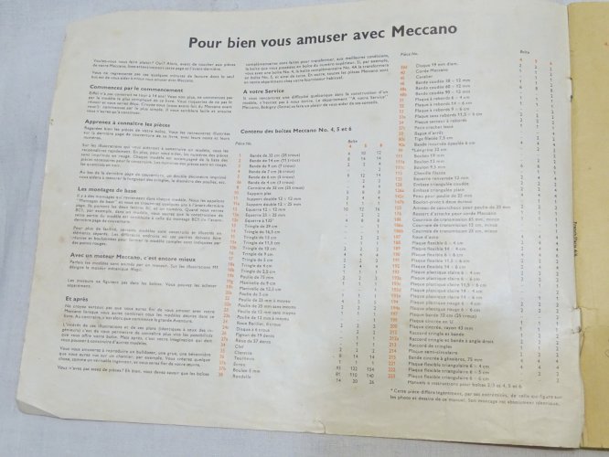 -ANCIEN MANUEL MECCANO POUR BOITES 4, 5 et 6 COLLECTION JOUETS ANCIENS    D