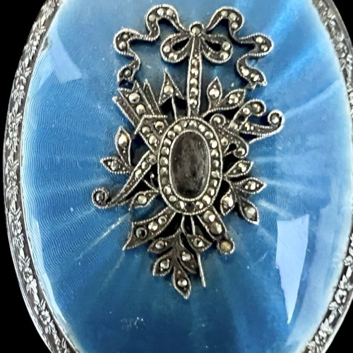 Ancien Massif pendentif Locket souvenir argent vermeil  XIXe siècle émail Rare