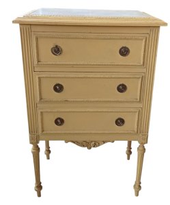 Ancien meuble d' appoint commode 3 tiroirs style Louis XVI dessus marbre 19 ème