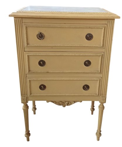 Ancien meuble d' appoint commode 3 tiroirs style Louis XVI dessus marbre 19 ème
