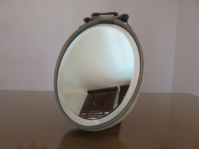 ANCIEN MIROIR BISEAUTE A POSER ENTOURAGE PEAU DE PECHE ANNEES 60 70 VINTAGE