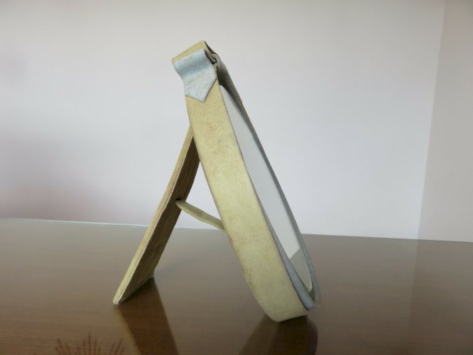 ANCIEN MIROIR BISEAUTE A POSER ENTOURAGE PEAU DE PECHE ANNEES 60 70 VINTAGE