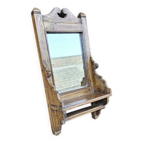 Ancien miroir de barbier en teck birman