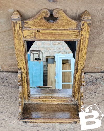 Ancien miroir de barbier en teck birman
