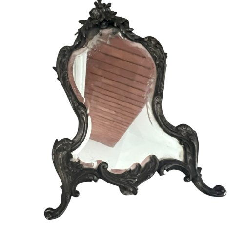 Ancien Miroir De Table bronze baroque XIXe siècle Floral Rococo Decoration