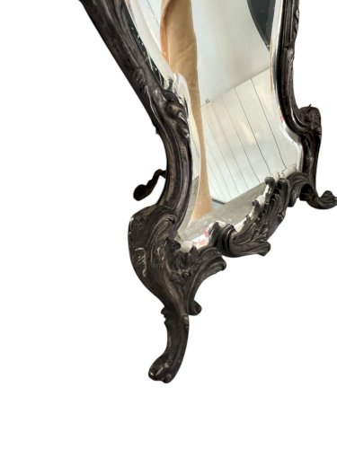 Ancien Miroir De Table bronze baroque XIXe siècle Floral Rococo Decoration