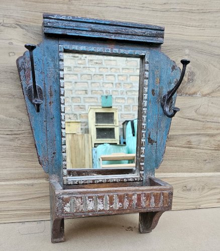 Ancien miroir - étagère Art déco en teck birman