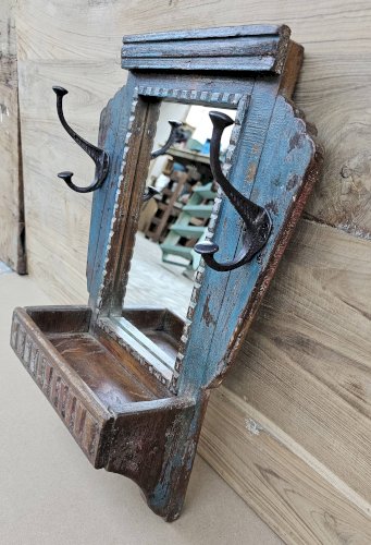 Ancien miroir - étagère Art déco en teck birman